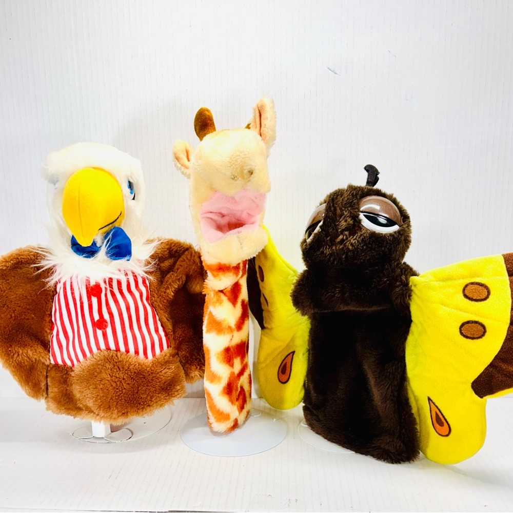 R. Dakin 12” Giraffe, Butterfly & American Eagle Hand Puppet Vintage 1978 & 1982